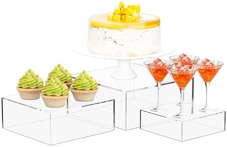 3 Pack Acrylic Cube Risers Acrylic Boxes for Food Buffet Risers Decorative Stands 6IN To 10IN with Hollow