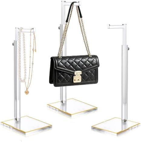 3-Pack Acrylic Purse Display Stands, 14"-24" Adjustable Handbag Holder in Clear
