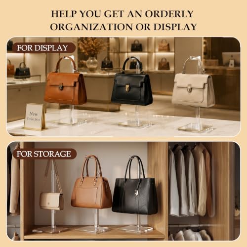 3-Pack Acrylic Purse Display Stands, 14"-24" Adjustable Handbag Holder in Clear, alternate view 4