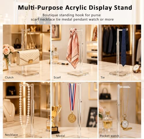 3-Pack Acrylic Purse Display Stands, 14"-24" Adjustable Handbag Holder in Clear, alternate view 5