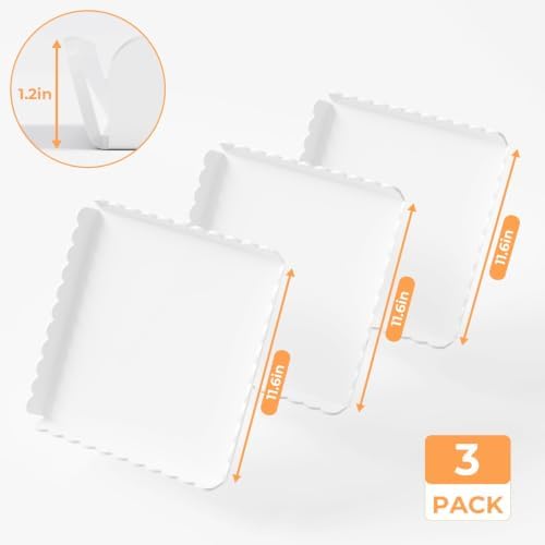 3 Pack Acrylic Serving Trays, 11.6 x 11.6 Inch Scalloped Serving Platter for Food Coffee Fruit, Glossy White, alternate view