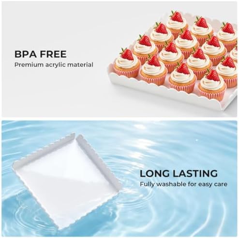 3 Pack Acrylic Serving Trays, 11.6 x 11.6 Inch Scalloped Serving Platter for Food Coffee Fruit, Glossy White, alternate view