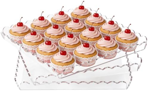 3 Pack Acrylic Serving Trays for Party, 11.6 x 11.6 Inch Clear Scalloped Serving Platters for Dessert Coffee