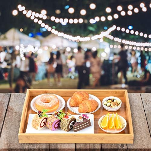 3 Pack Bamboo Serving Trays with Handles, Wooden Food Trays (Beige) in Beige, alternate view 2
