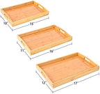 3 Pack Bamboo Serving Trays with Handles, Wooden Food Trays (Beige) in Beige, alternate view 3