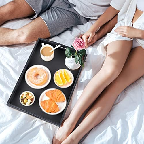 3 Pack Bamboo Serving Trays with Handles, Wooden Food Trays (Black in Black, alternate view 2