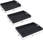 3 Pack Bamboo Serving Trays with Handles, Wooden Food Trays (Black in Black, alternate view 3