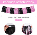 3 Pack Black Pink Foil Fringe Garland 30ft Wall Tinsel Banner in Black Pink, alternate view 3