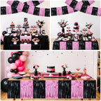 3 Pack Black Pink Foil Fringe Garland 30ft Wall Tinsel Banner in Black Pink, alternate view 4