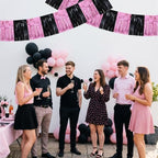 3 Pack Black Pink Foil Fringe Garland 30ft Wall Tinsel Banner in Black Pink, alternate view 5