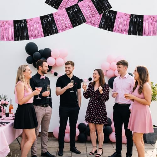3 Pack Black Pink Foil Fringe Garland 30ft Wall Tinsel Banner in Black Pink, alternate view 5