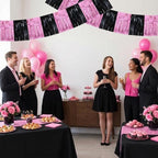 3 Pack Black Pink Foil Fringe Garland 30ft Wall Tinsel Banner in Black Pink, alternate view 6