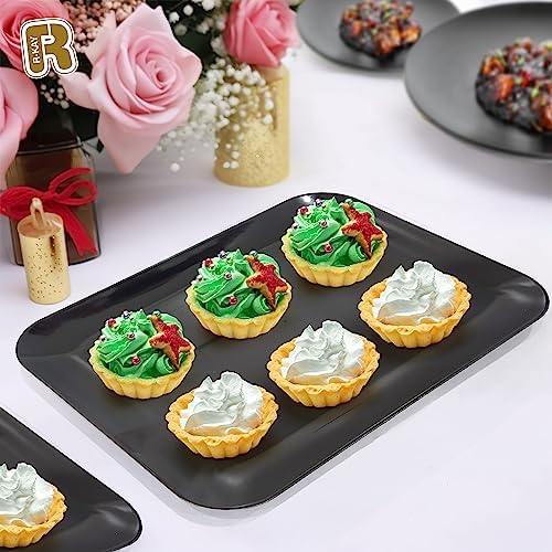 3 Pack Black Plastic Serving Trays for Party - Black Serving Tray 8 x 11 Inch - Heavy Duty Dessert Trays for, alternate view
