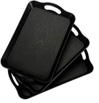 3 Pack Black Plastic Serving Trays with Handles, 16" x 11" in 16 x 11IN in Black