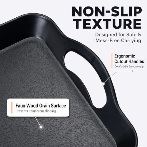 3 Pack Black Plastic Serving Trays with Handles, 16" x 11" in 16 x 11IN in Black, alternate view 4