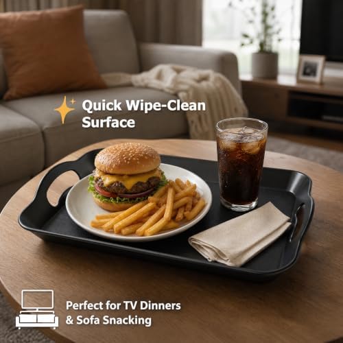 3 Pack Black Plastic Serving Trays with Handles, 16" x 11" in 16 x 11IN in Black, alternate view 6