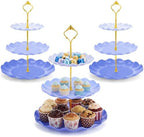 3 Pack Blue Cupcake Stands, Round 3-Tier Gradient Serving Tray, Plastic Dessert Table Display Tower for Wedding