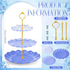 3 Pack Blue Cupcake Stands, Round 3-Tier Gradient Serving Tray, Plastic Dessert Table Display Tower for Wedding, alternate