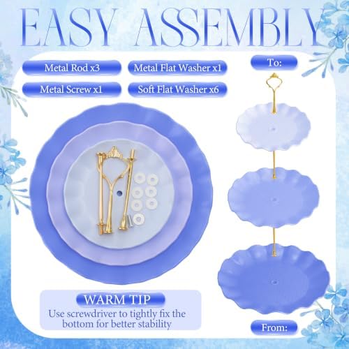 3 Pack Blue Cupcake Stands, Round 3-Tier Gradient Serving Tray, Plastic Dessert Table Display Tower for Wedding, alternate