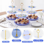 3 Pack Blue Cupcake Stands, Round 3-Tier Gradient Serving Tray, Plastic Dessert Table Display Tower for Wedding, alternate