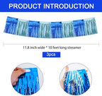 3 Pack Blue Light Blue Foil Fringe Garland 30ft Wall Tinsel Banner in Blue Light Blue, alternate view 2