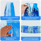 3 Pack Blue Light Blue Foil Fringe Garland 30ft Wall Tinsel Banner in Blue Light Blue, alternate view 3