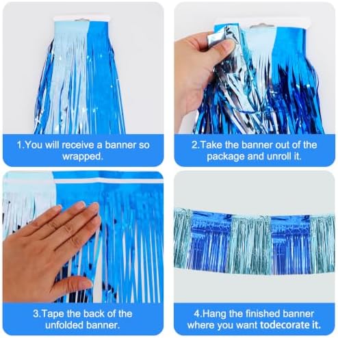 3 Pack Blue Light Blue Foil Fringe Garland 30ft Wall Tinsel Banner in Blue Light Blue, alternate view 3