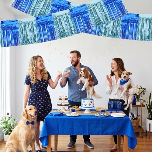3 Pack Blue Light Blue Foil Fringe Garland 30ft Wall Tinsel Banner in Blue Light Blue, alternate view 4