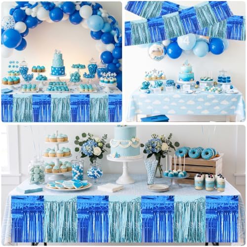 3 Pack Blue Light Blue Foil Fringe Garland 30ft Wall Tinsel Banner in Blue Light Blue, alternate view 5