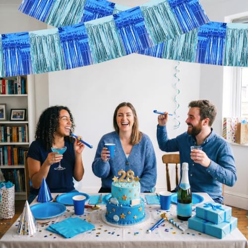 3 Pack Blue Light Blue Foil Fringe Garland 30ft Wall Tinsel Banner in Blue Light Blue, alternate view 6