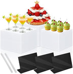 3 Pack Buffet Risers with 3 Signs and 2 Pen, White Food Risers for Buffet Table, Food Display Risers for Party