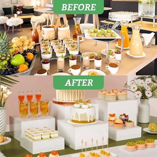 3 Pack Buffet Risers with 3 Signs and 2 Pen, White Food Risers for Buffet Table, Food Display Risers for Party, alternate