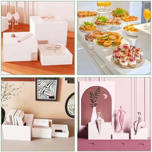 3 Pack Buffet Risers with 3 Signs and 2 Pen, White Food Risers for Buffet Table, Food Display Risers for Party, alternate