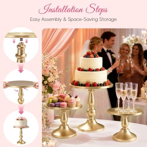 3 Pack Cake Stand Set, Metal Cupcake Stand Tiered Dessert Display Stand Serving Tray for Wedding Birthday, alternate view 5