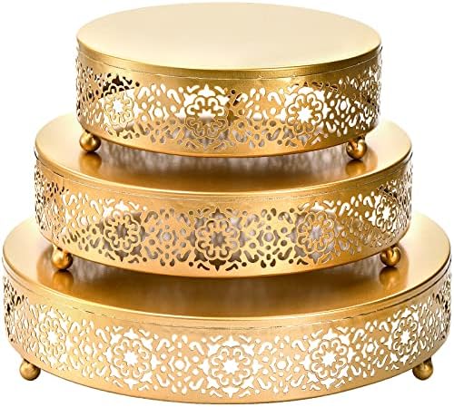 3 Pack Cake Stand Set, Round Cake Stands, Metal Dessert Cupcake Pastry Candy Display Plate for Wedding, Event