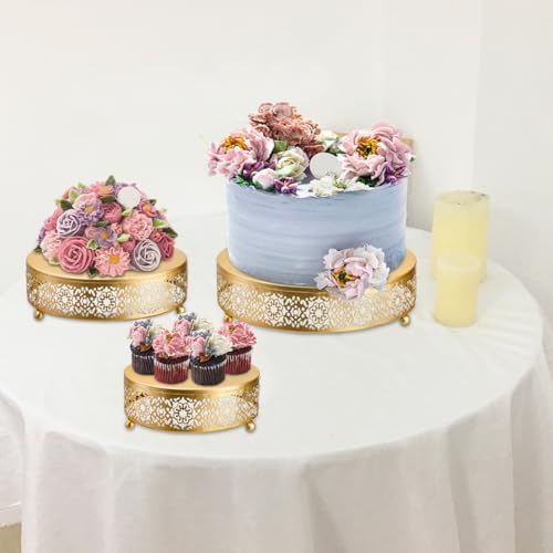 3 Pack Cake Stand Set, Round Cake Stands, Metal Dessert Cupcake Pastry Candy Display Plate for Wedding, Event, alternate view