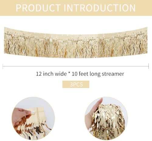 3 Pack Champagne Wavy Foil Fringe Garland 30ft Tinsel Wall Decor in Wavy Champagne Gold, alternate view 2