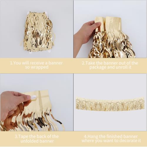 3 Pack Champagne Wavy Foil Fringe Garland 30ft Tinsel Wall Decor in Wavy Champagne Gold, alternate view 3