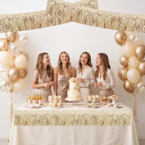 3 Pack Champagne Wavy Foil Fringe Garland 30ft Tinsel Wall Decor in Wavy Champagne Gold, alternate view 6