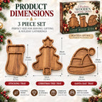 3 Pack Christmas Serving Trays, Tree, Stocking & Santa Hat Shaped Platters in 3-piece Set in Natural Wood Brown, alternate