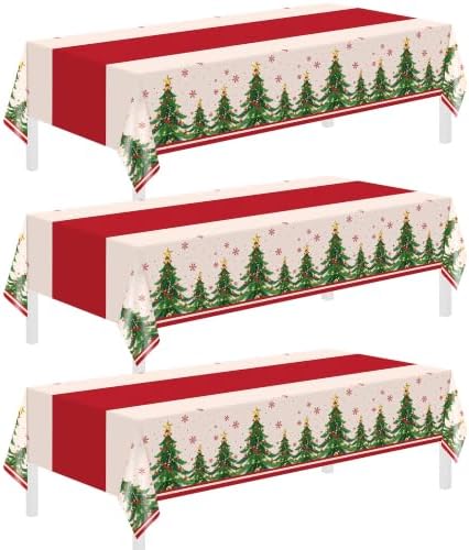 3 Pack Christmas Tablecloths, Christmas Party Decoration,54 X 108 Inch, Disposable Plastic Table Cloths