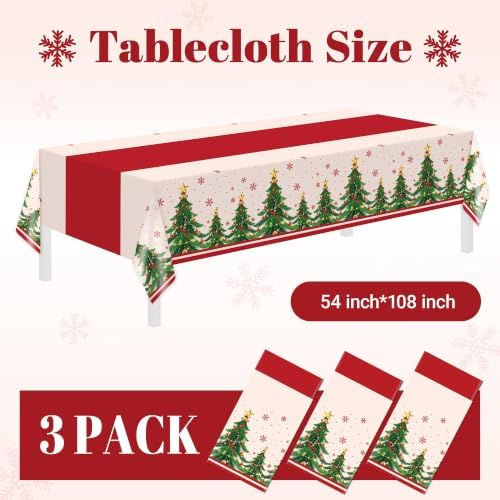 3 Pack Christmas Tablecloths, Christmas Party Decoration,54 X 108 Inch, Disposable Plastic Table Cloths, alternate view 3