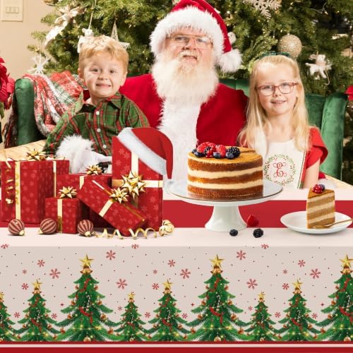 3 Pack Christmas Tablecloths, Christmas Party Decoration,54 X 108 Inch, Disposable Plastic Table Cloths, alternate view 7