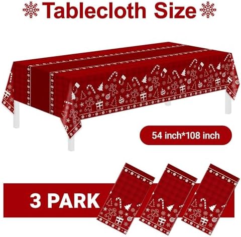 3 Pack Christmas Tablecloths Disposable, Christmas Decorations,54 x 108 Inch, Plastic Table Cloths for Rectangle, alternate