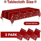 3 Pack Christmas Tablecloths Disposable, Christmas Decorations,54 x 108 Inch, Plastic Table Cloths for Rectangle, alternate