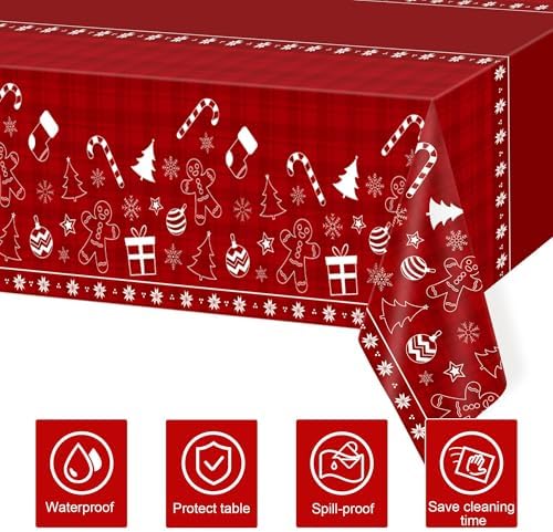 3 Pack Christmas Tablecloths Disposable, Christmas Decorations,54 x 108 Inch, Plastic Table Cloths for Rectangle, alternate