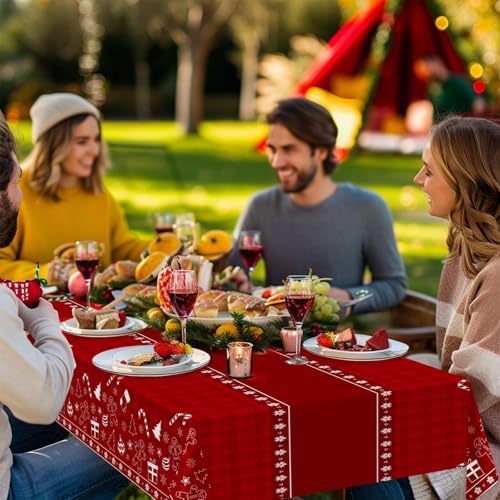 3 Pack Christmas Tablecloths Disposable, Christmas Decorations,54 x 108 Inch, Plastic Table Cloths for Rectangle, alternate