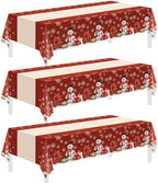 3 Pack Christmas Tablecloths, Disposable Plastic Tablecloths 54" x 108" Christmas Decorations, Xmas Snowman