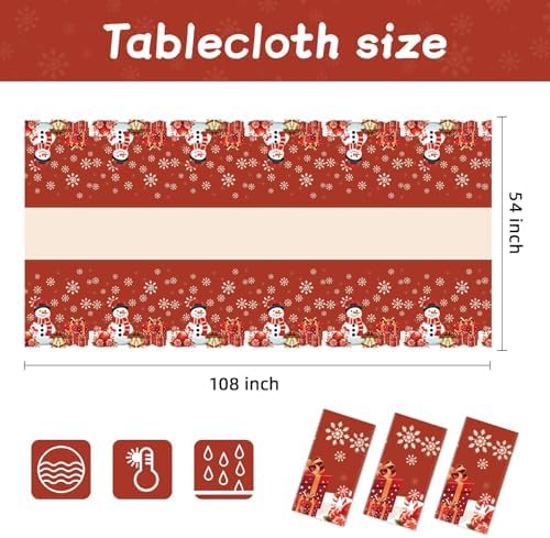 3 Pack Christmas Tablecloths, Disposable Plastic Tablecloths 54" x 108" Christmas Decorations, Xmas Snowman, alternate view 3