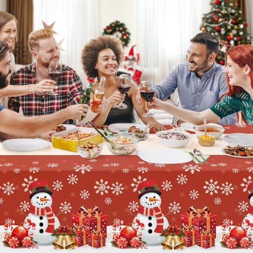 3 Pack Christmas Tablecloths, Disposable Plastic Tablecloths 54" x 108" Christmas Decorations, Xmas Snowman, alternate view 5